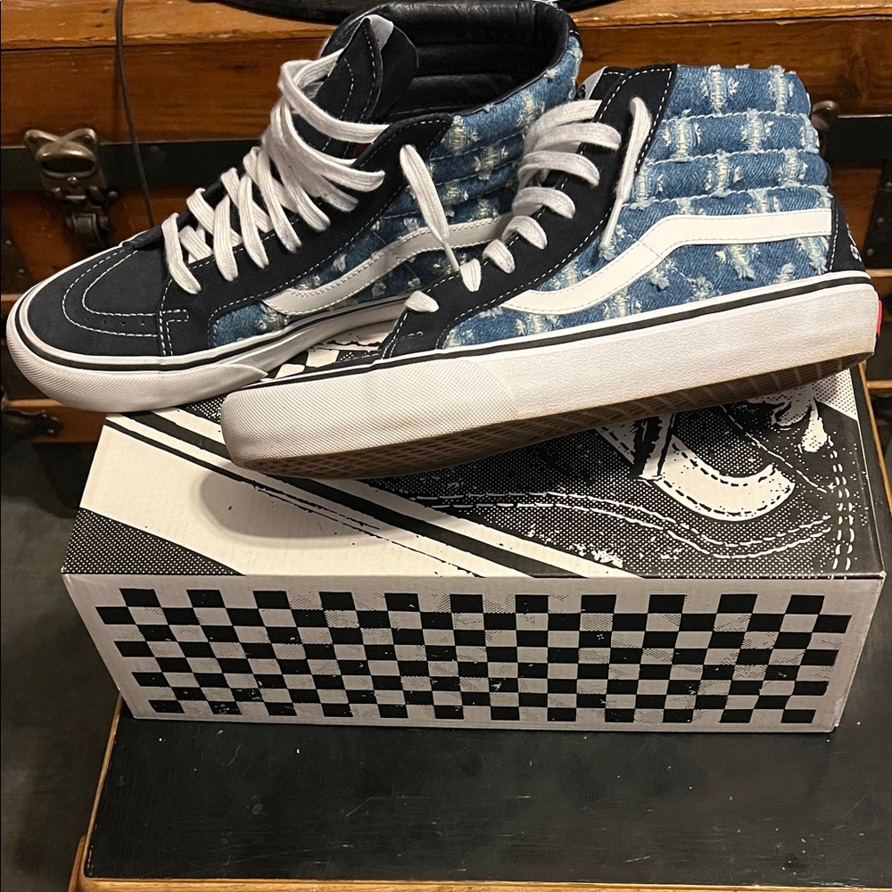 SUPREME X VANS HOLE PUNCH DENIM SK8 HI PRO SS20 SIZE 9.5